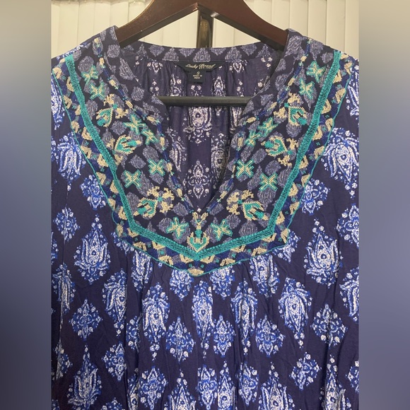 Lucky Brand Embroidered Bib Top Blue Size: S. - Picture 7 of 10